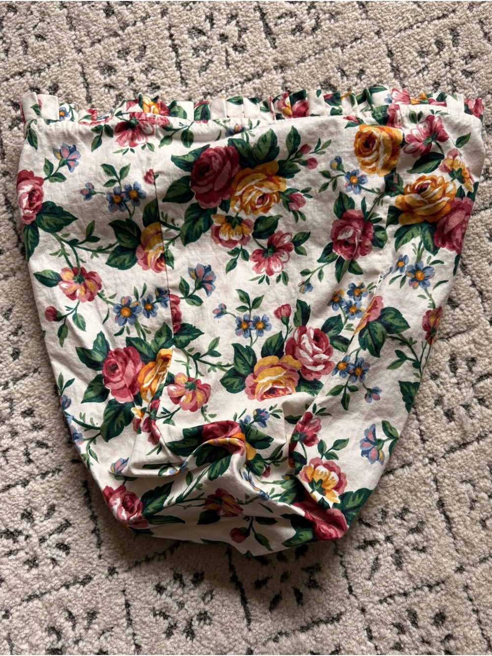 Longaberger Floral Fabric Basket Liner in Cream with Pink & Yellow Roses